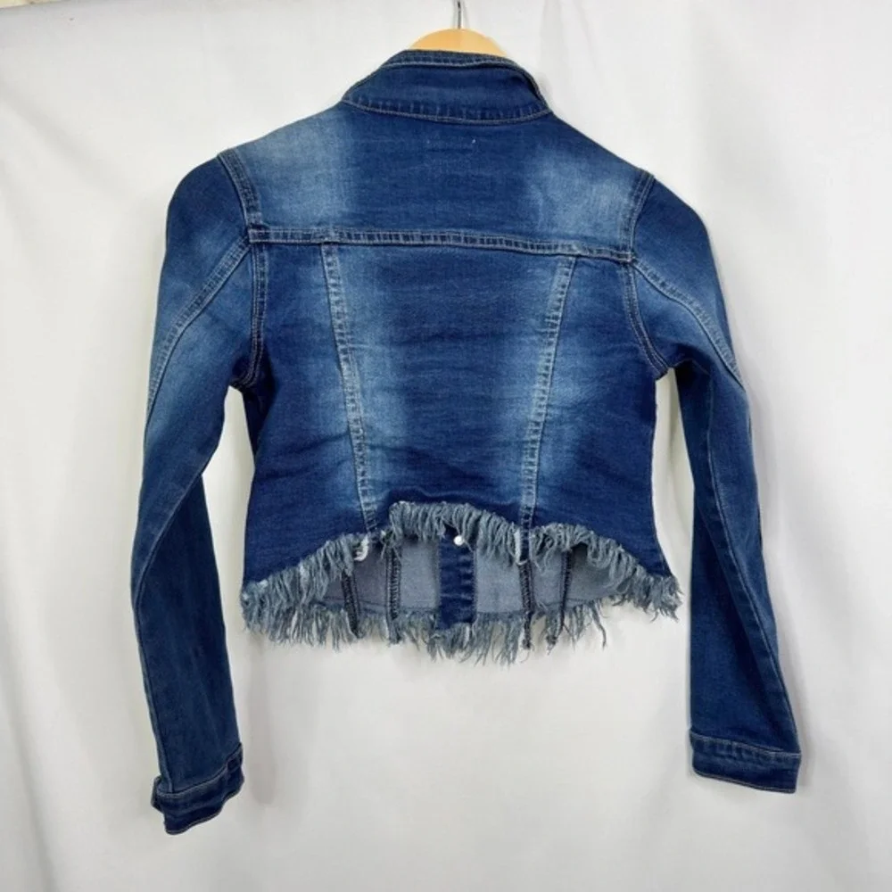 Hudson Kids Girls Medium Blue Denim Jacket Cropped Frayed‎ Hem Size M